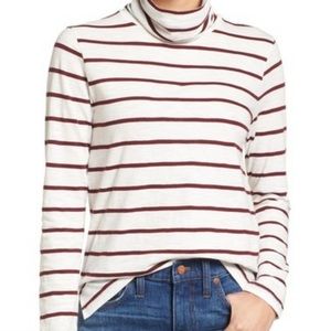 Madewell Kearney Striped 100% Cotton Turtleneck, Burgundy/Maroon